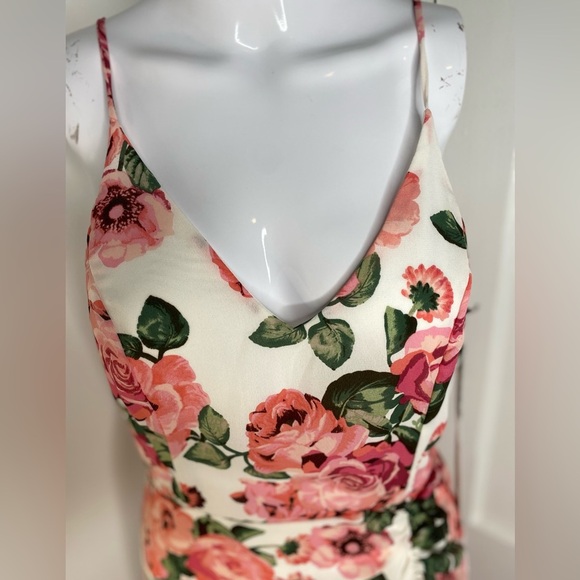 LEITH Nordstrom NWT Pink Floral Ruched Ruffled Midi Dress - Picture 3 of 7